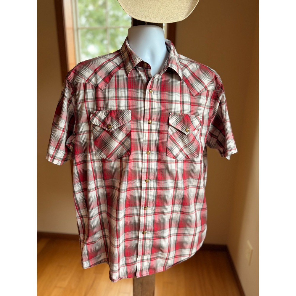 Pendleton Frontier Mens Red Plaid Short Sleeve Western Snap Shirt Large